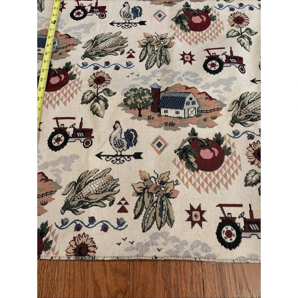 Vintage Farmhouse Tapestry Fabric Panel‎ Farm Barn Tractor Rooster 60x45